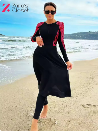 Premium 3-Piece Modest Floral Burkini Set – UV Protection Swimwear