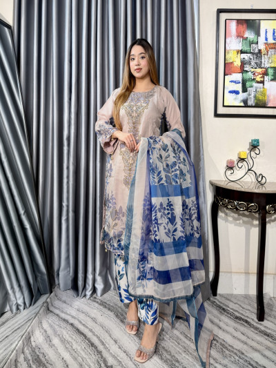 Elegant Ready-to-Wear Imported Premium Tissue Three-Piece